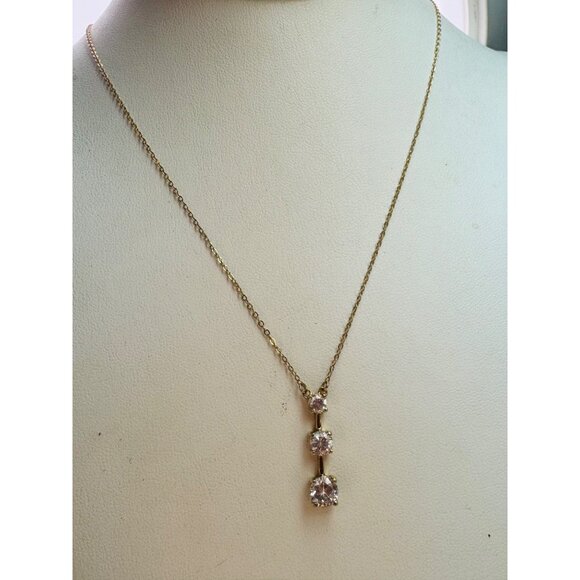 Estate Sterling Silver 925 Gold Tone 3 CZ Drop Pendant Necklace, 16”in, 3.0g - Picture 5 of 12